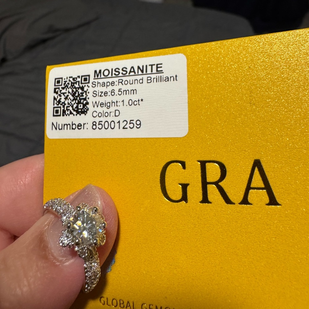 Moissanite Halo Engagement Ring - Silver Tone